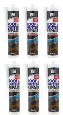 151 Black Roof &amp; Gutter Waterproof Sealant for Repairs 280ML X6