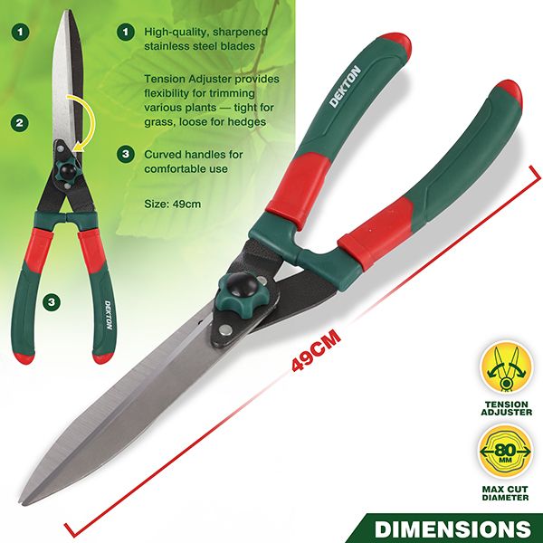 Dekton Hedge Shear – Heavy Duty Garden Trimming Shear with Sharp Blades | Ergonomic Handle for Comfort | Ideal for Pruning Hedges, Bushes, and Shrubs | Durable and Precise Cutting