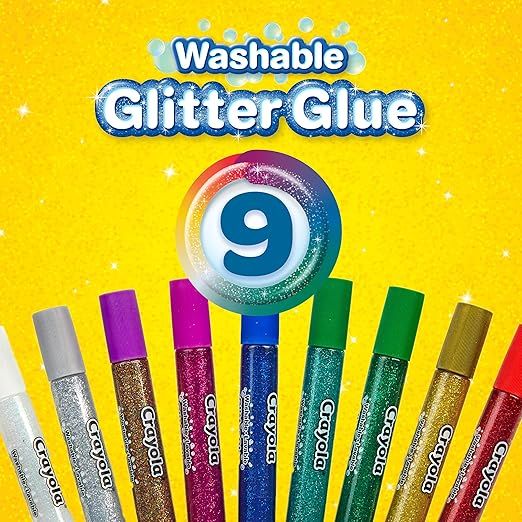 CRAYOLA Washable Glitter Glue - Assorted Colours (Pack Of 9) | Add Some Extra Sparkle To Your Arts &amp; Crafts! | Ideal Kids Aged 3+