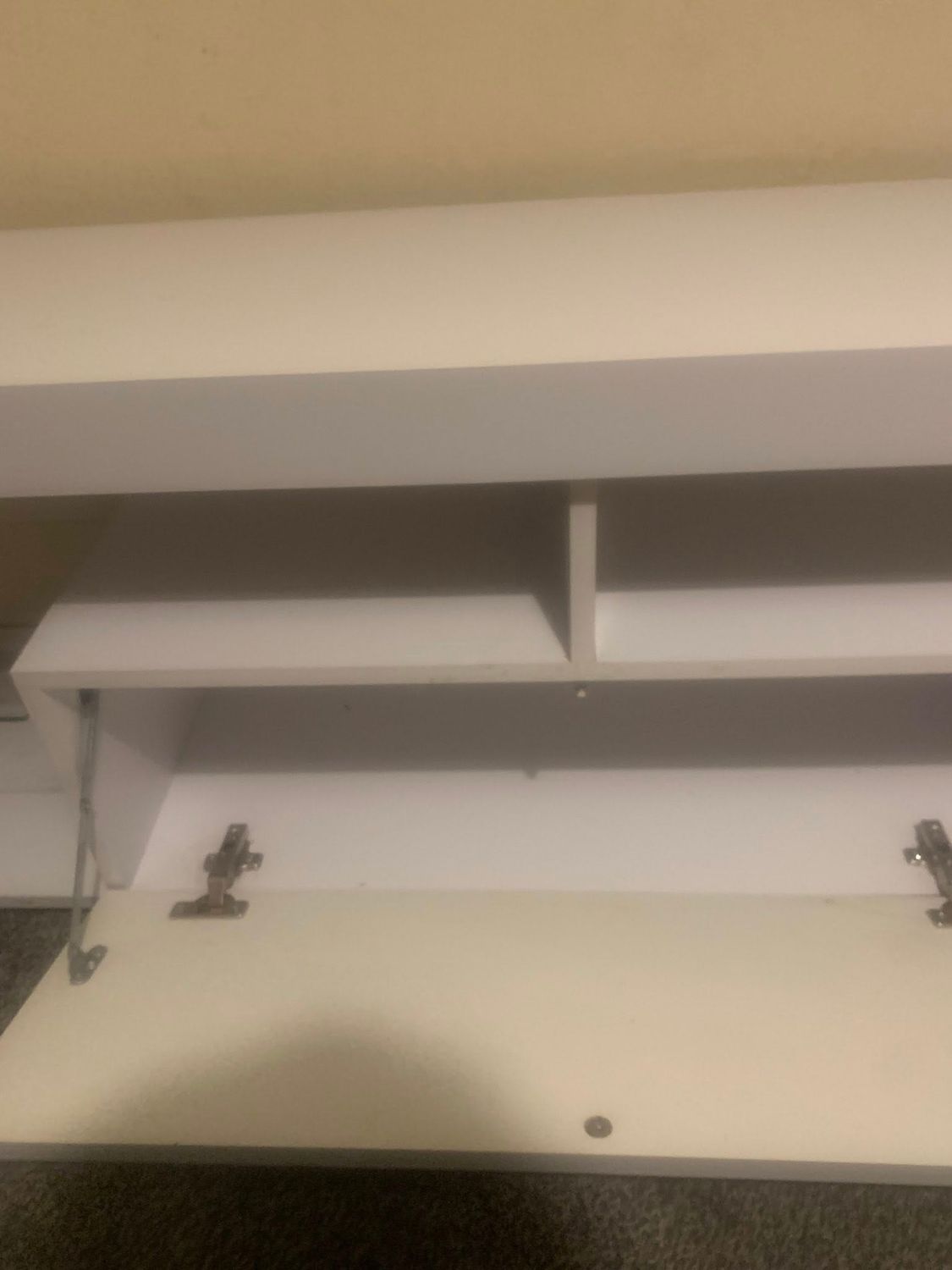 Large White TV Wooden Cabinet with Glass Shelves