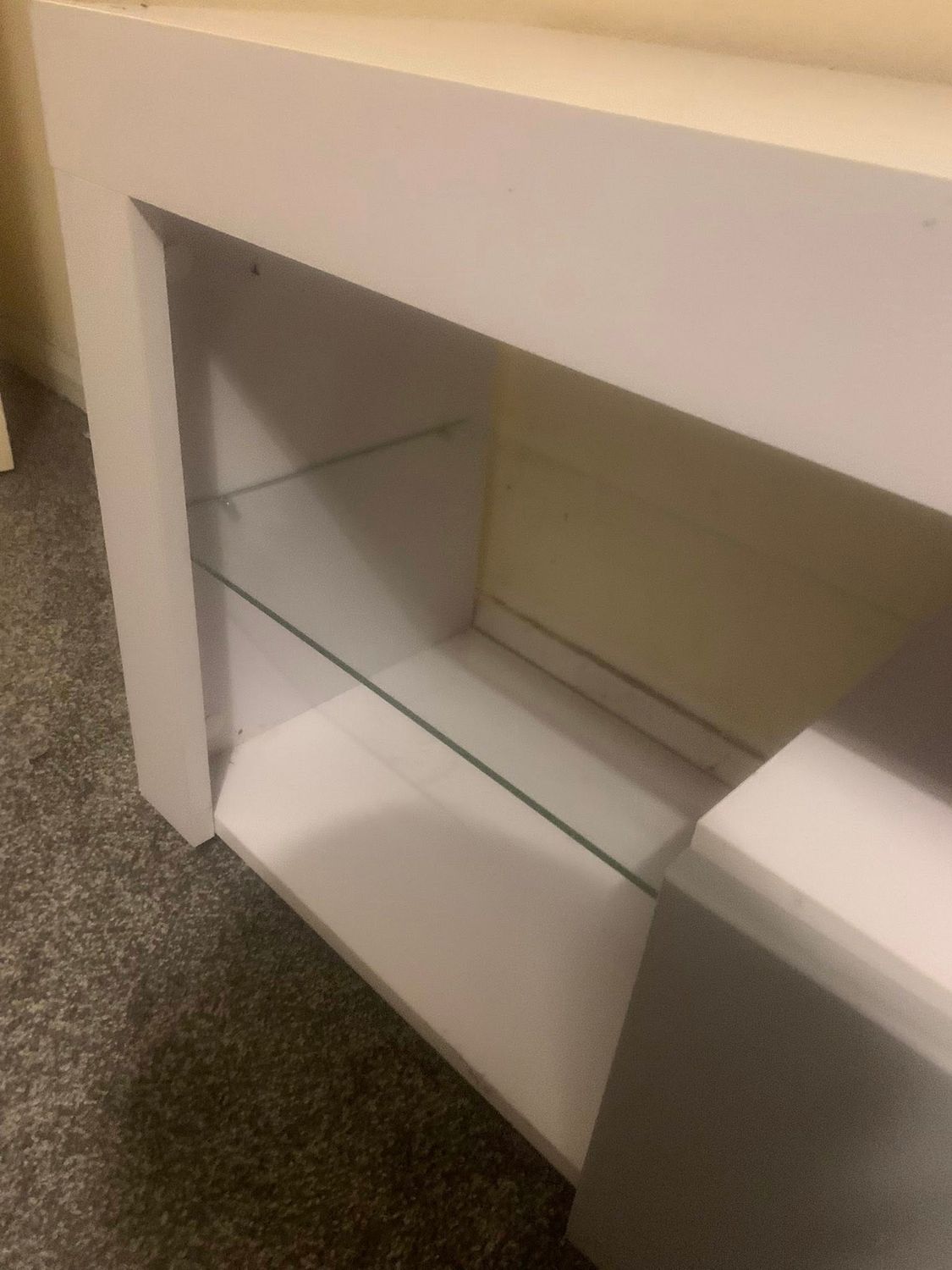Large White TV Wooden Cabinet with Glass Shelves