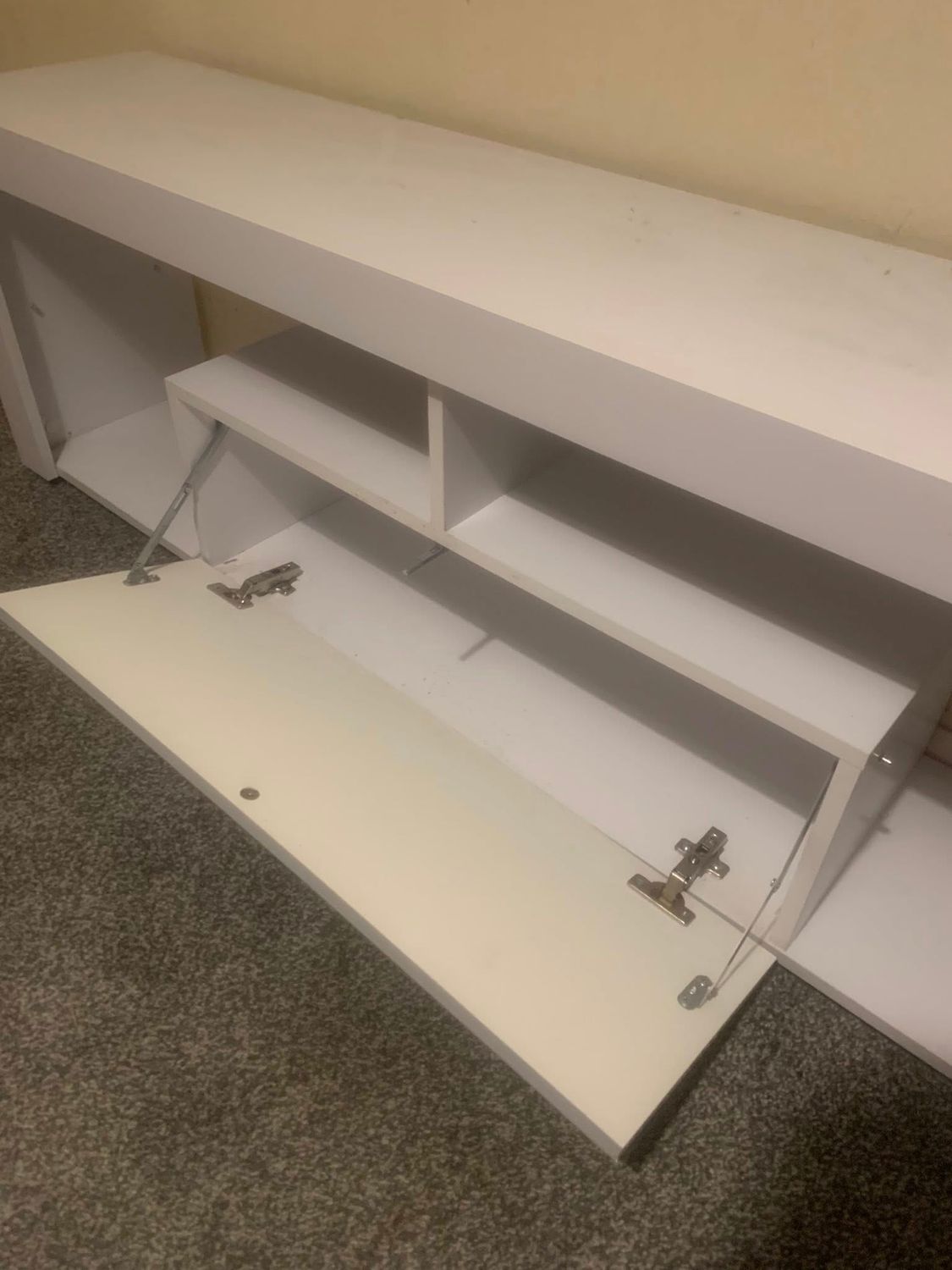 Large White TV Wooden Cabinet with Glass Shelves