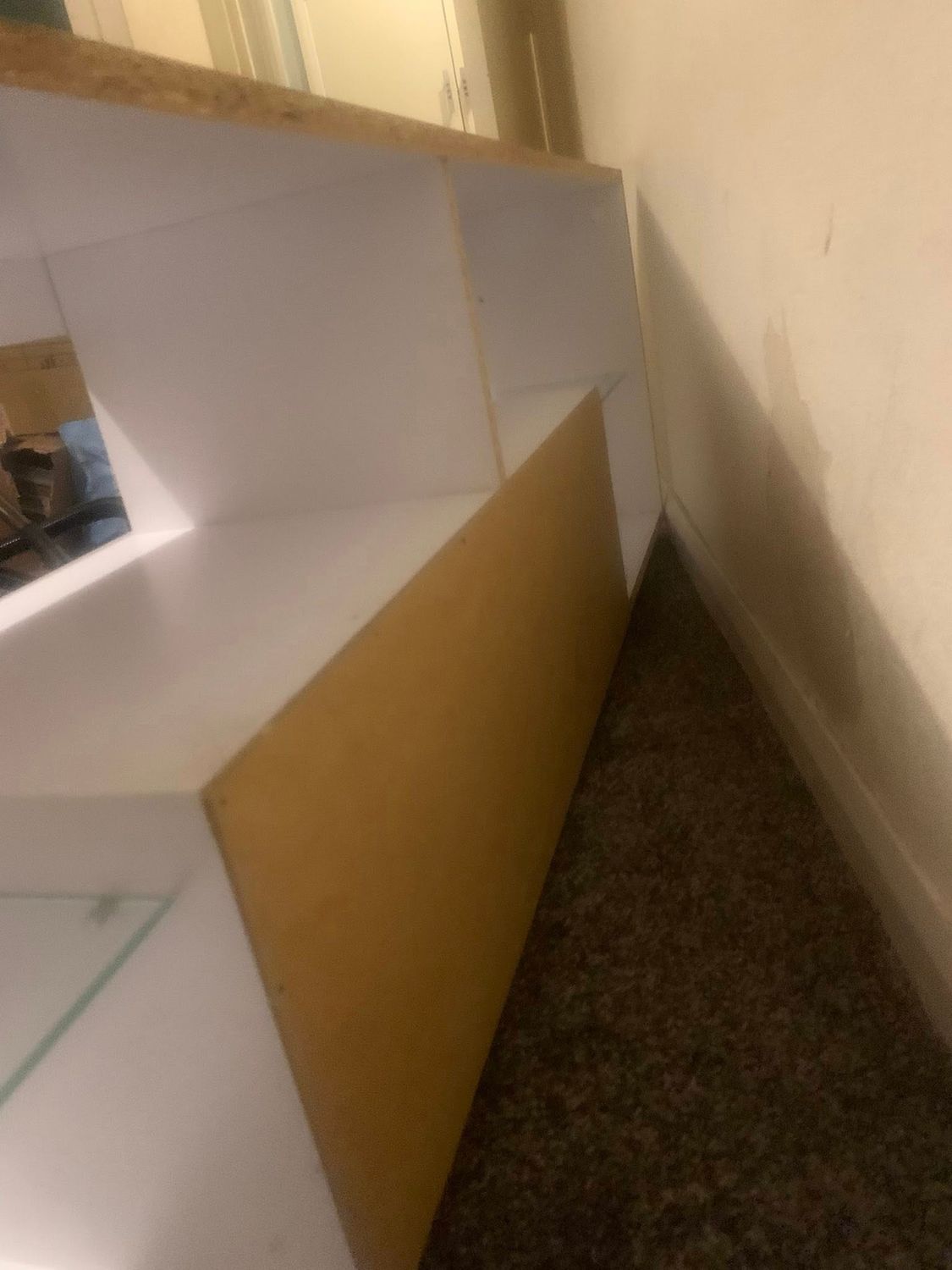 Large White TV Wooden Cabinet with Glass Shelves