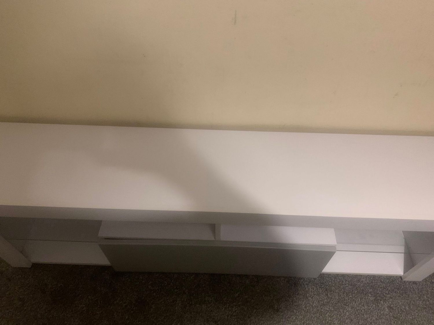 Large White TV Wooden Cabinet with Glass Shelves