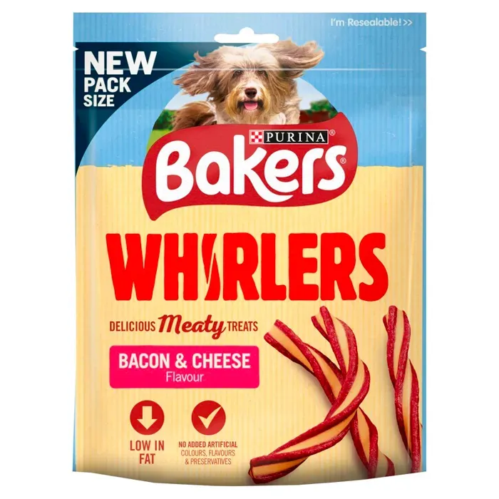Bakers Whirlers Bacon and Cheese Dog Treats 130g