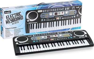 Academy of Music | Kids Piano Keyboard with Microphone - 54 Key, Toy Electric Piano and Lightweight Multi-Functional Music Station for Beginner, Black