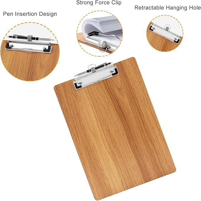 A4 Clipboard,10 Pack Wooden Clipboard with Low Profile Clip and Pen Holder,A4 Wooden Clip Boards, Wood Clipboards [PACK OF 10]