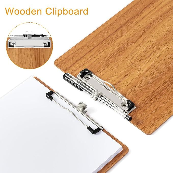 A4 Clipboard,10 Pack Wooden Clipboard with Low Profile Clip and Pen Holder,A4 Wooden Clip Boards, Wood Clipboards [PACK OF 10]