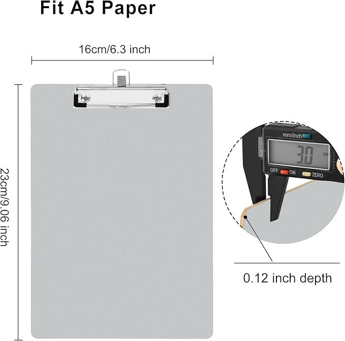 A4 Wooden Clipboard, 5 Pack Clipboard Holders with Pen Holder and Hanging Hole, Grey [PACK OF 5]