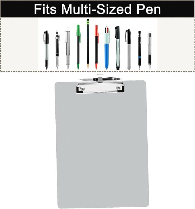 A4 Wooden Clipboard, 5 Pack Clipboard Holders with Pen Holder and Hanging Hole, Grey [PACK OF 5]