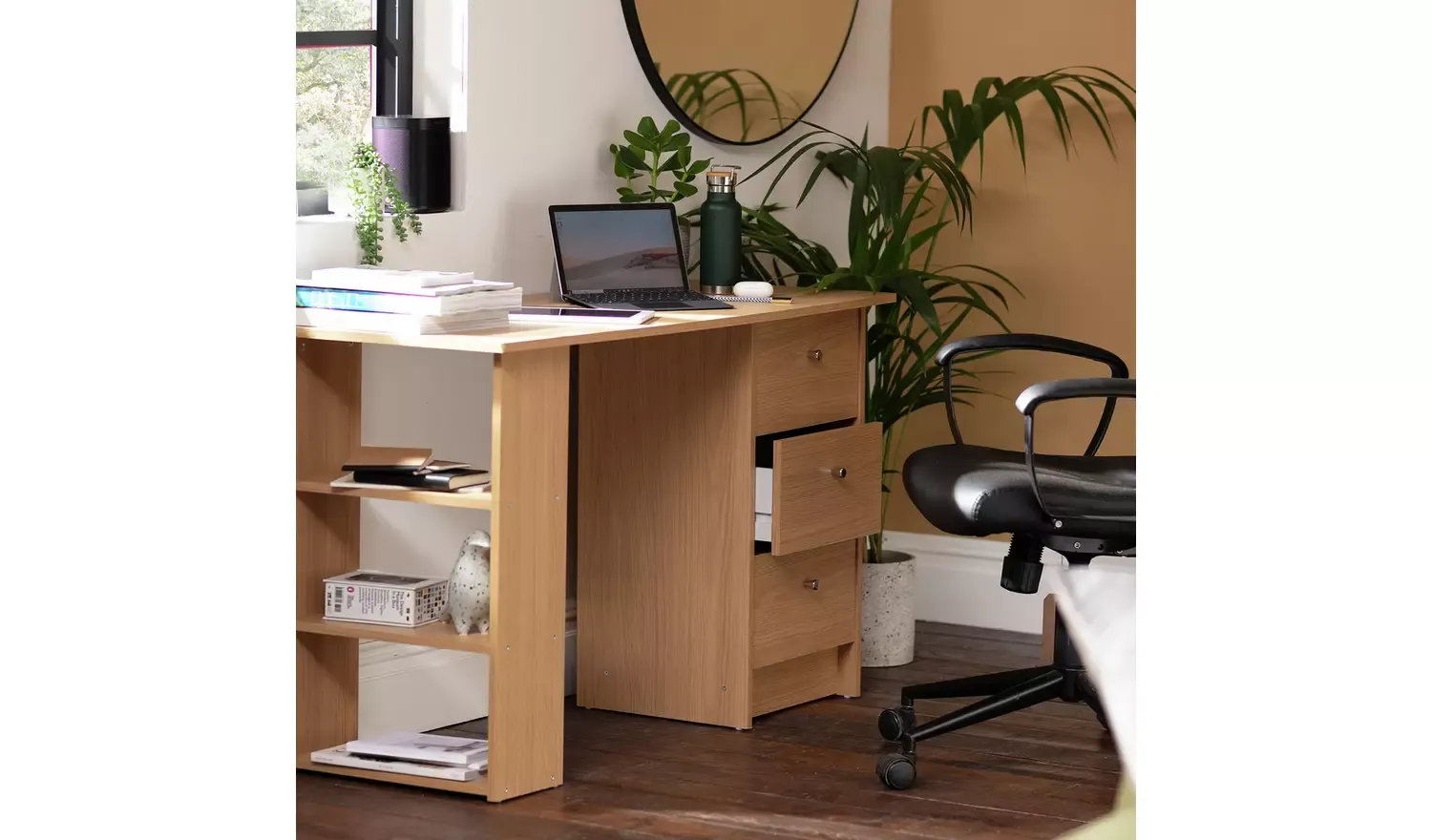 Reflect 3 Drawer Bedside Table | Black Gloss &amp; Walnut | Modern Nightstand for Bedroom Storage | H: 59.5cm x W: 39.5cm x D: 38cm