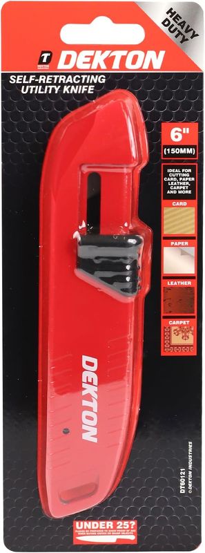 Dekton Self-Retracting Knife – Safety Utility Knife with Automatic Blade Retraction | Ergonomic Handle | Ideal for Cutting Tasks, DIY, and Professional Use | Durable and Easy to Carry