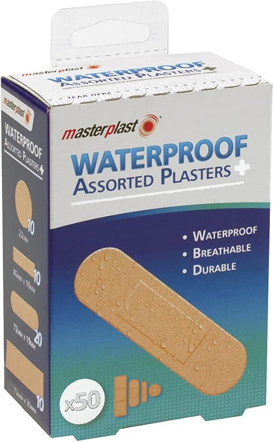 Masterplast Assorted Waterproof Plasters, Flexible, Durable Pack of 50