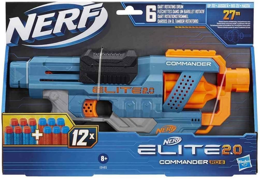 Nerf Elite 2.0 Commander RD-6 Blaster Toy for 8+ Year Old Kids, Dart Launcher with 12 Nerf Elite Foam Darts and a 6-Dart Rotating Drum