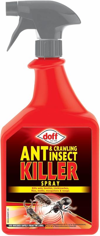 Doff Ant &amp; Crawling Insect Killer Spray – 1 Litre – Ready-to-Use Insect Killer Insecticide – Targets Crawling &amp; Flying Insects - Ants, Cockroaches, Beetles, Flies, Mosquitoes – Indoors &amp; Outdoors