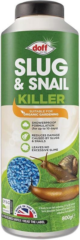 Doff Slug &amp; Snail Killer | 800g Garden Slug Pellets | Ferric Phosphate Formula for Effective Slug and Snail Control | Long-Lasting Protection in Damp Conditions for Up to 14 Days - Safe for Crops