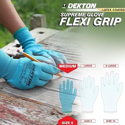 Dekton 8/M Flexi Grip Latex Coated Working Gloves | Ultimate Protection for DIY and Tradesmen | Ultra Grip Material | CE Cat 2 and EN388 Certified | Ideal for Protection in Various Task