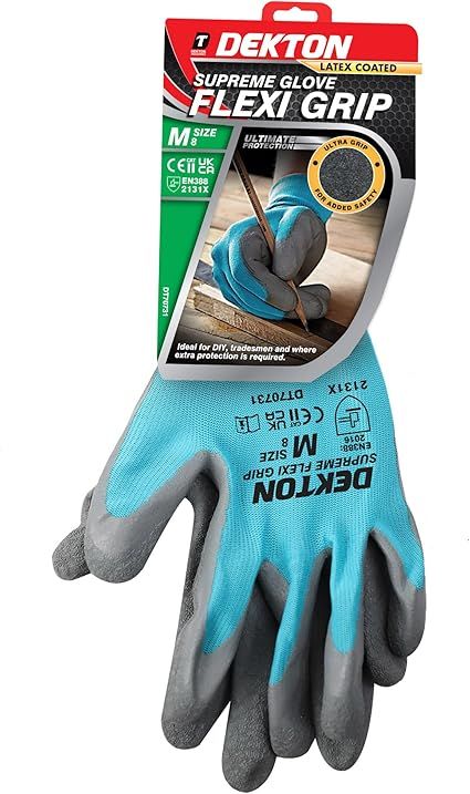 Dekton 8/M Flexi Grip Latex Coated Working Gloves | Ultimate Protection for DIY and Tradesmen | Ultra Grip Material | CE Cat 2 and EN388 Certified | Ideal for Protection in Various Task
