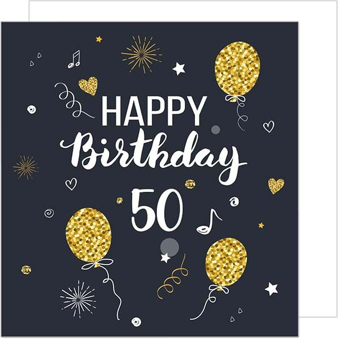 Edition Seidel Premium Square 50th Birthday Card with Envelope Greeting Happy Birthday For Him Her Friend Mum Dad Wife Husband Partner Fifties Gold Elegant (GZQ100-50)
