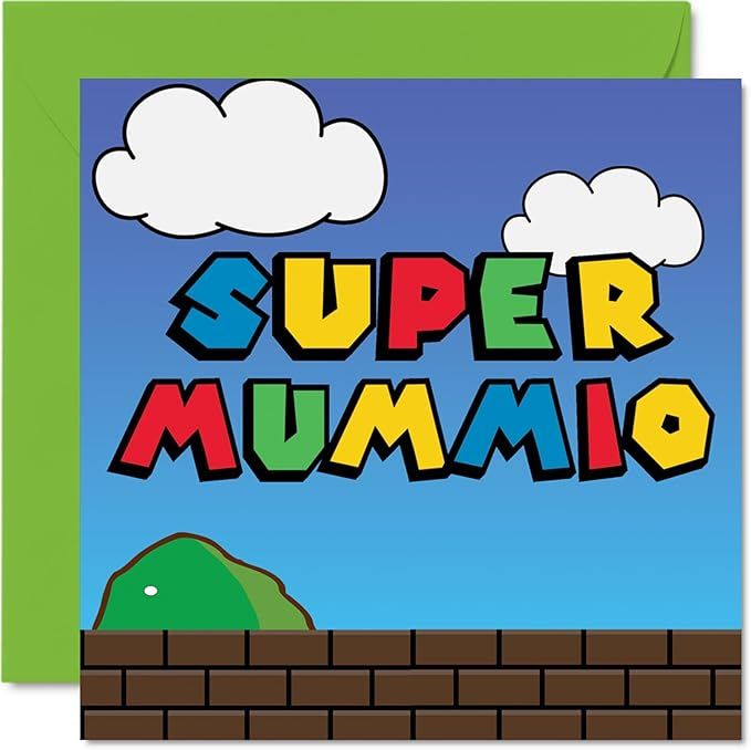 Super Birthday Cards for Mum - Super Mummio - Mum Birthday Card from Daughter Son Child, Toddler Baby 1st Mother's Day, 145mm Video Game Gamer Fun Funny Greeting Cards