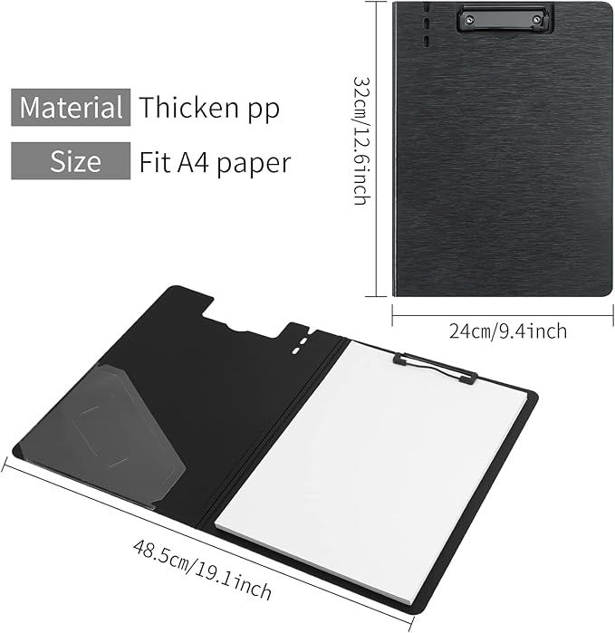 A4 Clipboard Folder, 1 Pack Foldable Clipboards with Pocket, Clip Board for Business, Office, School or Restaurant (Black) [SINGLE]
