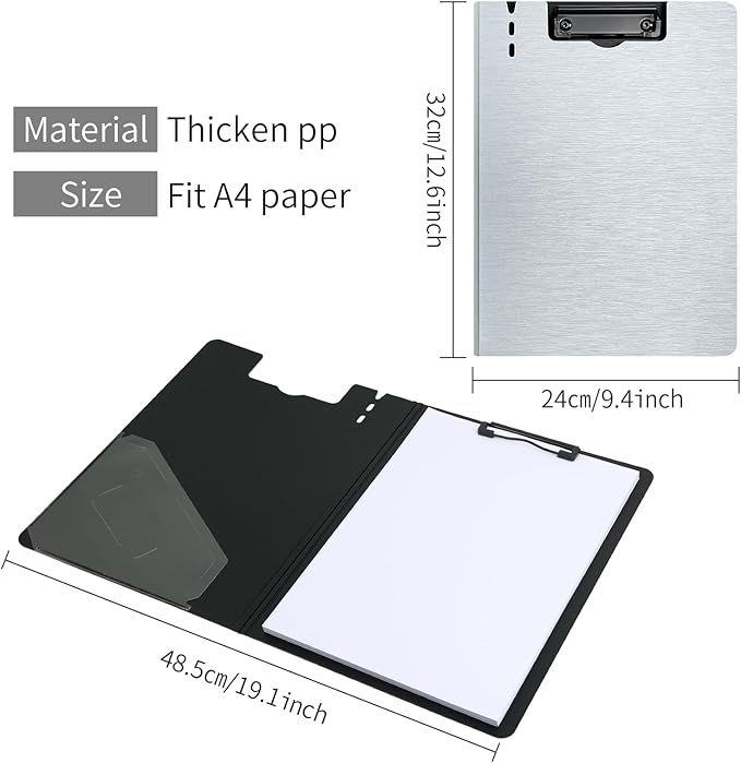 A4 Clipboard Folder, 1 Pack Foldable Clipboards with Pocket, Clipboards Clip Board for Business, Office, School or Restaurant (Grey)  [SINGLE]