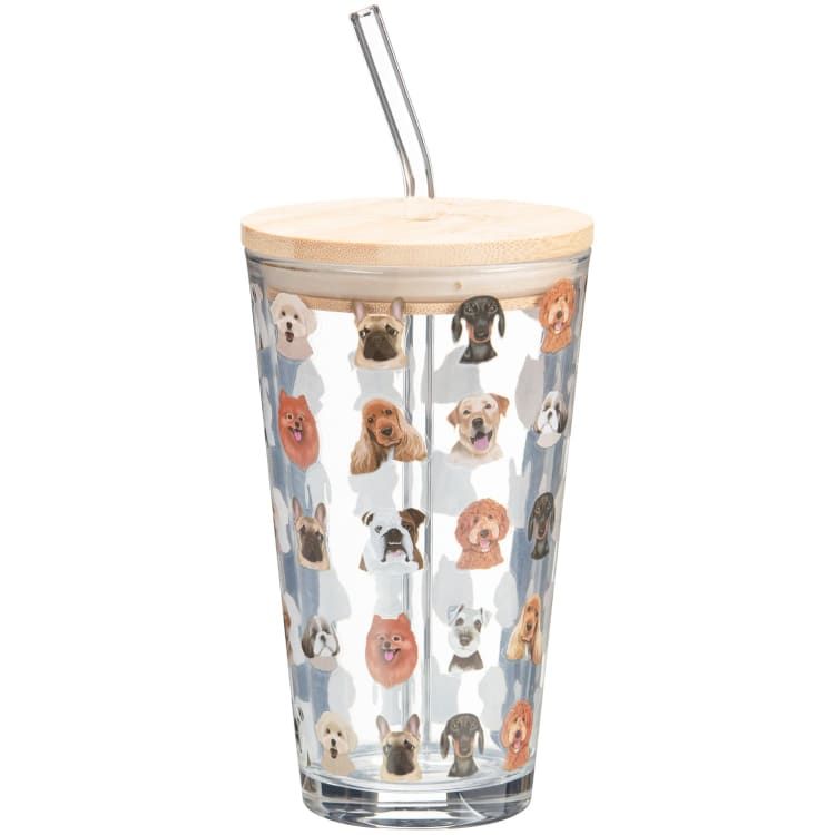 A Tale of Tails Dog Glass Sipper Cup with Straw