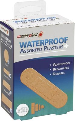 Masterplast Assorted Waterproof Plasters, Flexible, Durable Pack of 50