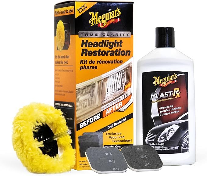 Meguiar's G1900KEU One-Step Plastic Car Headlight Restoration Kit Oxidised, Foggy &amp; Yellow Plastic Car Headlights