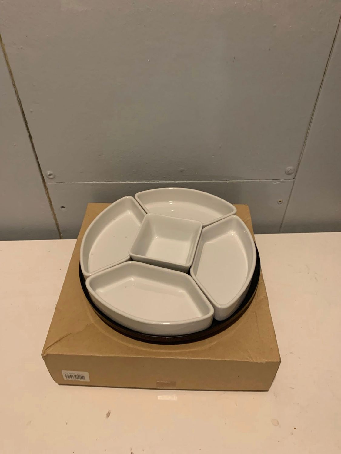 5-Piece Ceramic Serving Dish Set with Wooden Base – Snack &amp; Dip Platter for Parties