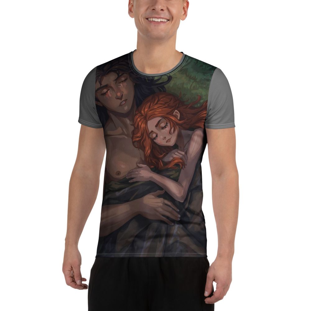 Men's Adam and Eve lay down beside the gentle stream, athletic t-shirt - [From the Mist of Time Series 1 - Episode 1]