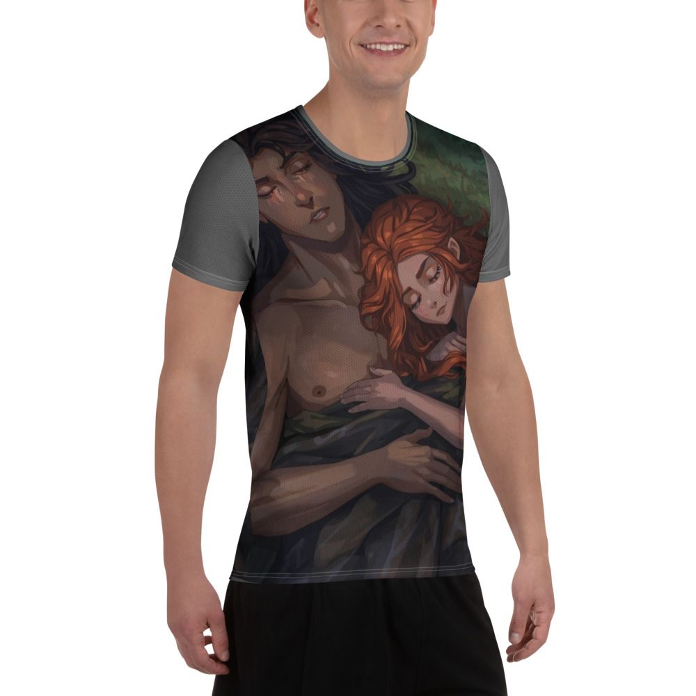 Men's Adam and Eve lay down beside the gentle stream, athletic t-shirt - [From the Mist of Time Series 1 - Episode 1]