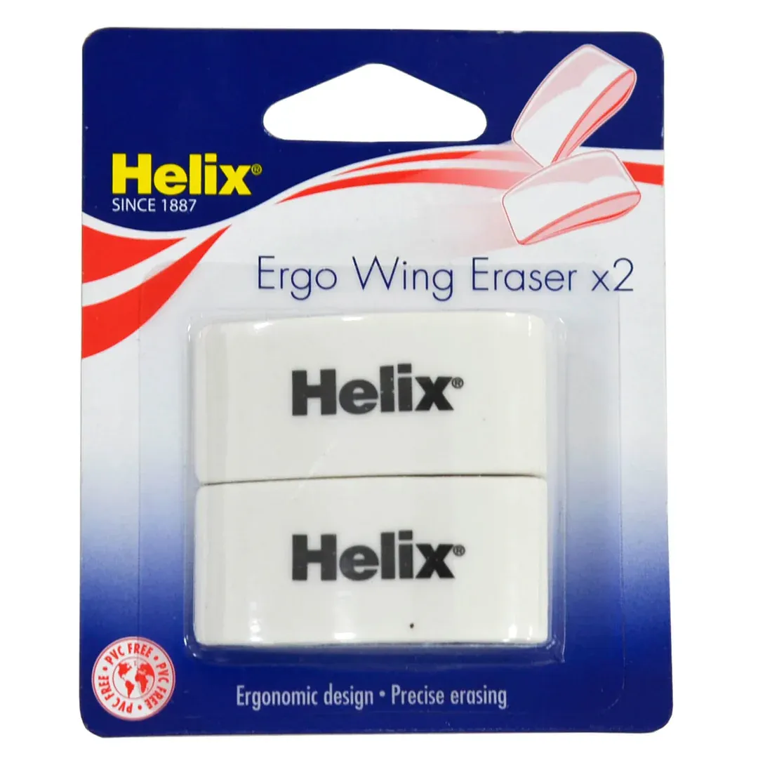 ✏️ Pack of 2 Helix Ergo Wing Erasers – White, Comfortable &amp; Precise