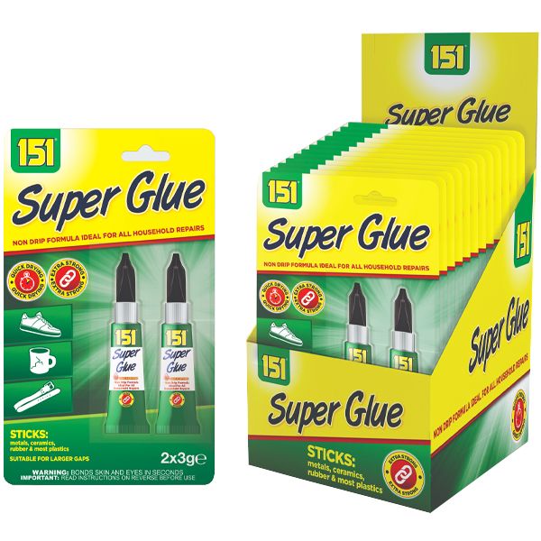 151 Super Glue, Quick Drying, Extra Strong, 4 x 3g Tubes, Non-Drip Formula for Household Repairs X12