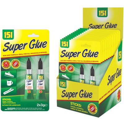 151 Super Glue, Quick Drying, Extra Strong, 4 x 3g Tubes, Non-Drip Formula for Household Repairs X12