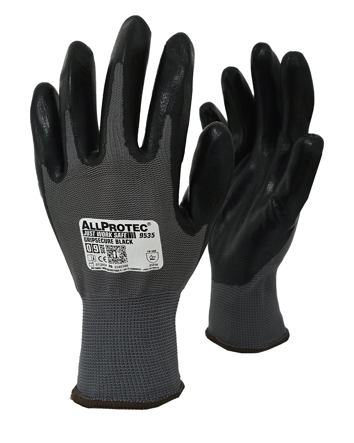 Allprotec Gripsecure Black, Montagehandschuh mit Nitril-Beschichtung (12 Pack)