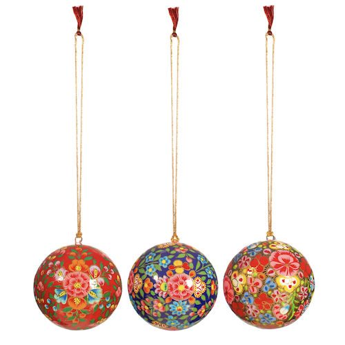 "Floral Kashmiri" Papier Mache Christmas Bauble Set of 3 "Floral Kashmiri" Papier Mache Christmas Bauble Set of 3