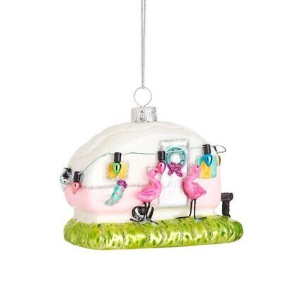 Pink Flamingo Retro Caravan Christmas Bauble DEC-LINXM207-PINKVAN
