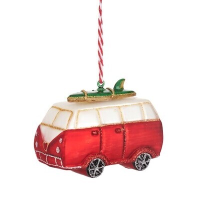 Vintage Campervan Christmas Bauble with Surfboard DEC-RUBYXM208