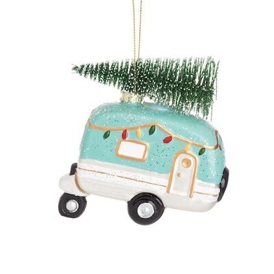 Retro Mint Green Caravan Shaped Christmas Bauble DEC-RUBYXM209