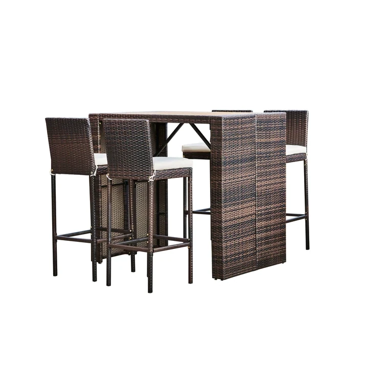 5 Pcs Rattan Patio Bar Table & Chair Set 5 Pcs Rattan Patio Bar Table & Chair Set