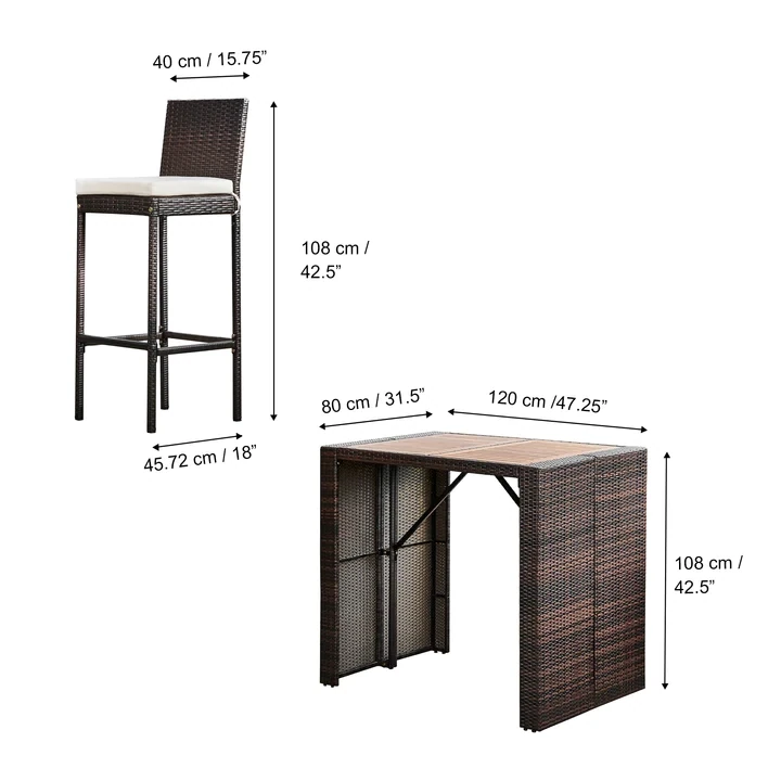 5 Pcs Rattan Patio Bar Table & Chair Set 5 Pcs Rattan Patio Bar Table & Chair Set