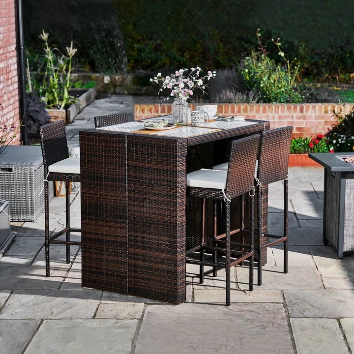 5 Pcs Rattan Patio Bar Table & Chair Set 5 Pcs Rattan Patio Bar Table & Chair Set