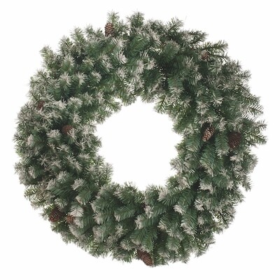 60 cm Luxury Frosted Wreath with Pine Cones - Lit or Unlit FVE-60WREATH