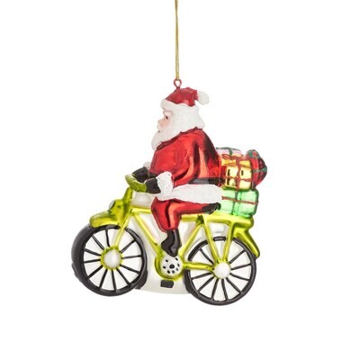 On Your Bike Santa! - Shaped Glass Christmas Tree Bauble DEC-LINXM255