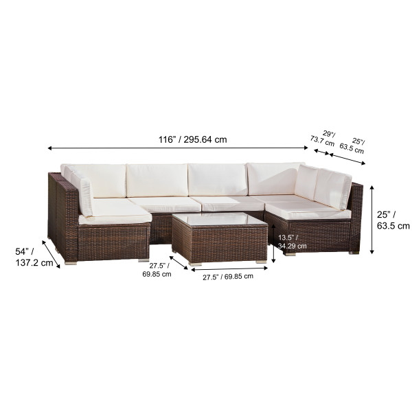 7 Pcs Rattan Garden Sofa Set