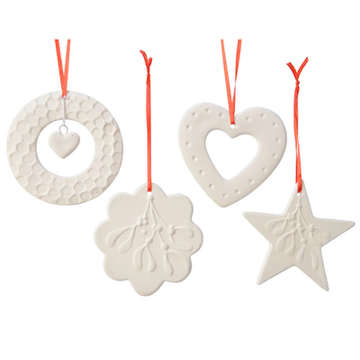 White Porcelain Hanging Christmas Decorations - Wreath, Star, Mistletoe & Heart Shapes- Set of 4 KMG-523818-CHINA4