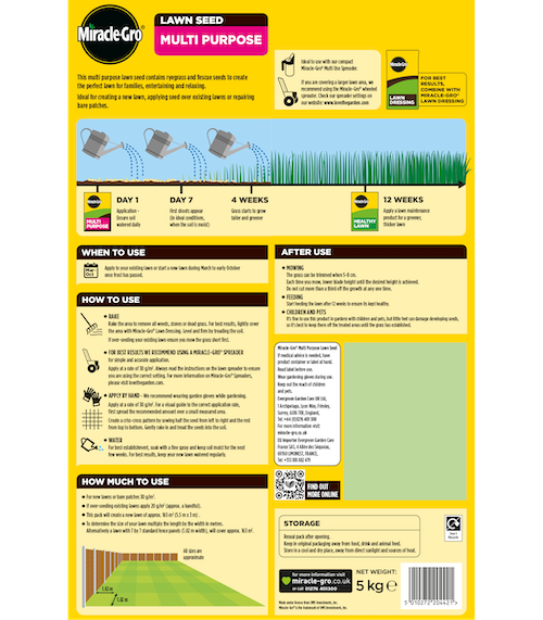 Multi Purpose Lawn Seed - Miracle Gro 165m² Pack Multi Purpose Lawn Seed - Miracle Gro 165m² Pack