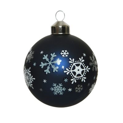 Midnight Blue & White "Snowflake" Glass Bauble - 8cm KMG-061019