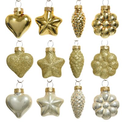 Mini Heart, Star, Pine Cone & Garland Glass Bauble Collection - Set of 12 KMG-12GLASSAST